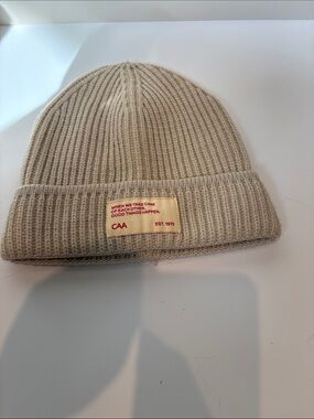 Beige Ribbed Knit Beanie Good Things Happen EST. 1975